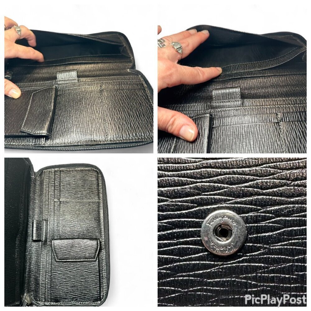 Salvatore Ferragamo Black Pebbled Leather Zippered Organizer - Like New - Picture 6 of 8